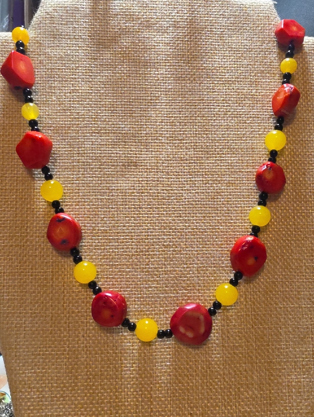 Handmade Red Coral & Yellow Jade Beaded Necklace - Women Jewelry